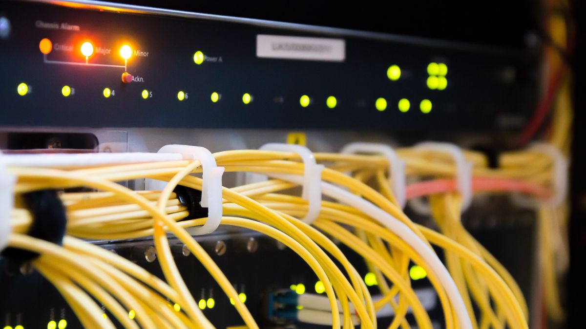 Detailaufnahme sämtlicher Kabel der IT.